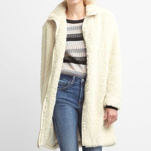 GAP White Long Sherpa Fuzzy Coat - Size Small